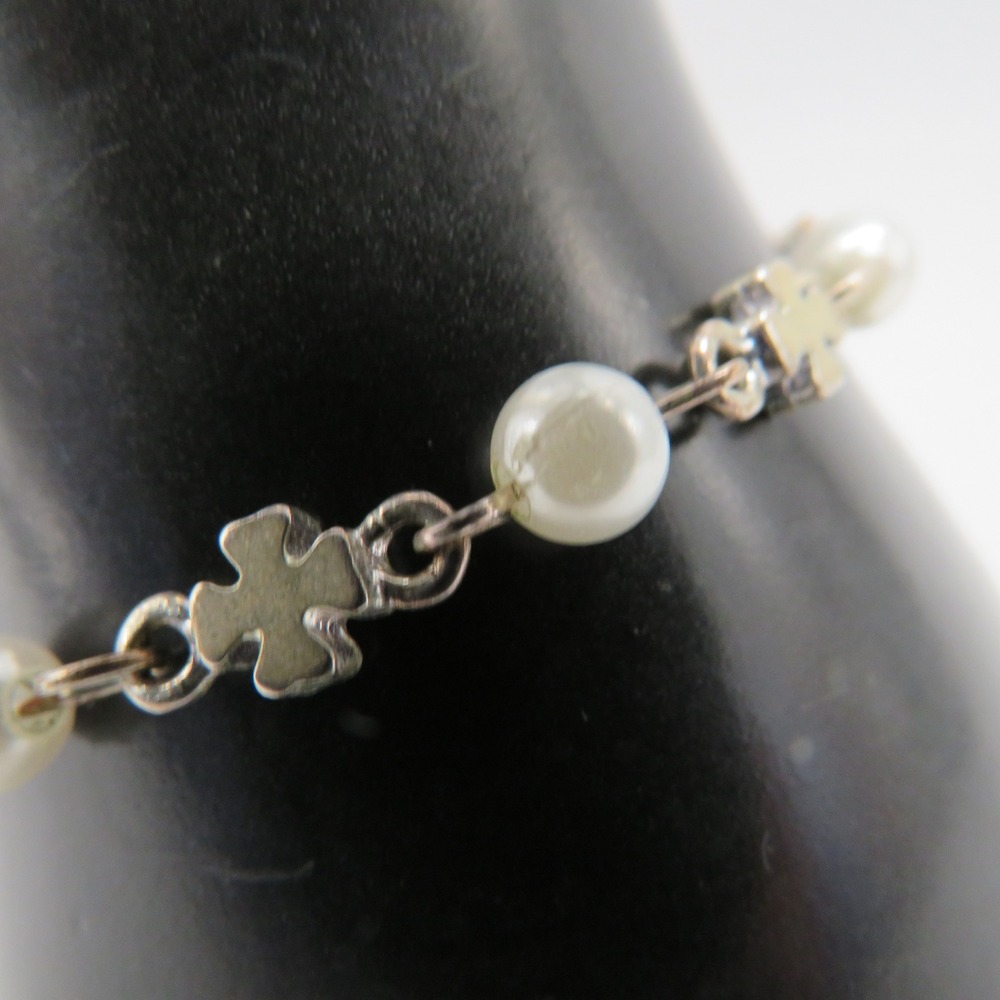 Unbranded Silver Tone Faux Pearl and Cross Charm Station Link Bracelet